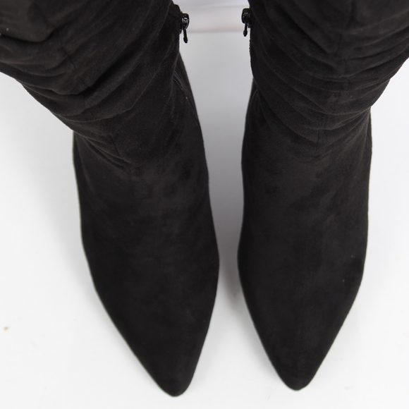 Black Faux Suede Slouchy Knee High Stiletto Boot - Picture 4 of 6